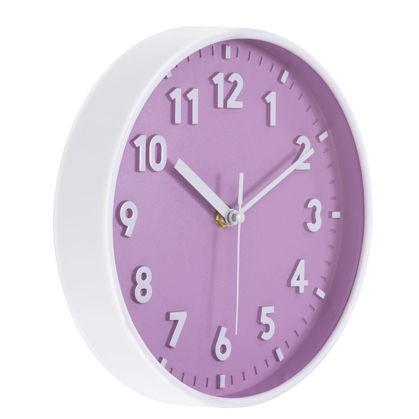 PATIKIL 8 Inch Wall Clock, 3D Number Quartz Battery Operated Silent Non-Ticking Round Wall Clocks for Office Bedroom Decorative, Purple