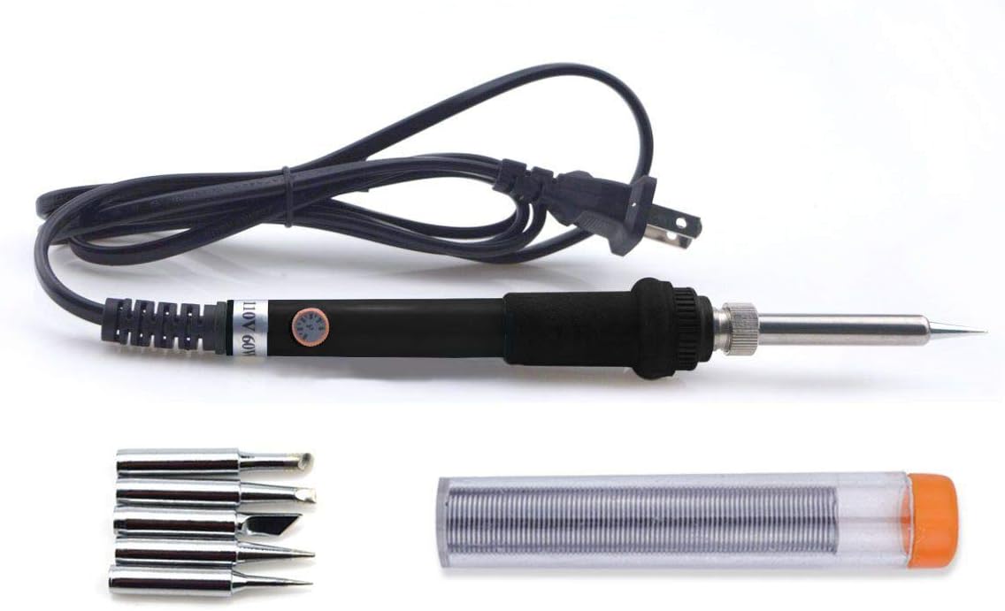 URBEST Electric Soldering Iron Kit 60W Adjustable Temperature Welding Soldering Iron with 5pcs Different Tips, 1 Solder Wire 1.0 mm Dia. (Black)