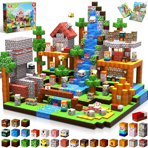 Goody King Bloc de Construction Magnétique 200 PCS - Thème Prairies, Animaux et Rivières - Jouet de Construction Montessori pour Garçons et Filles Cadeaux...