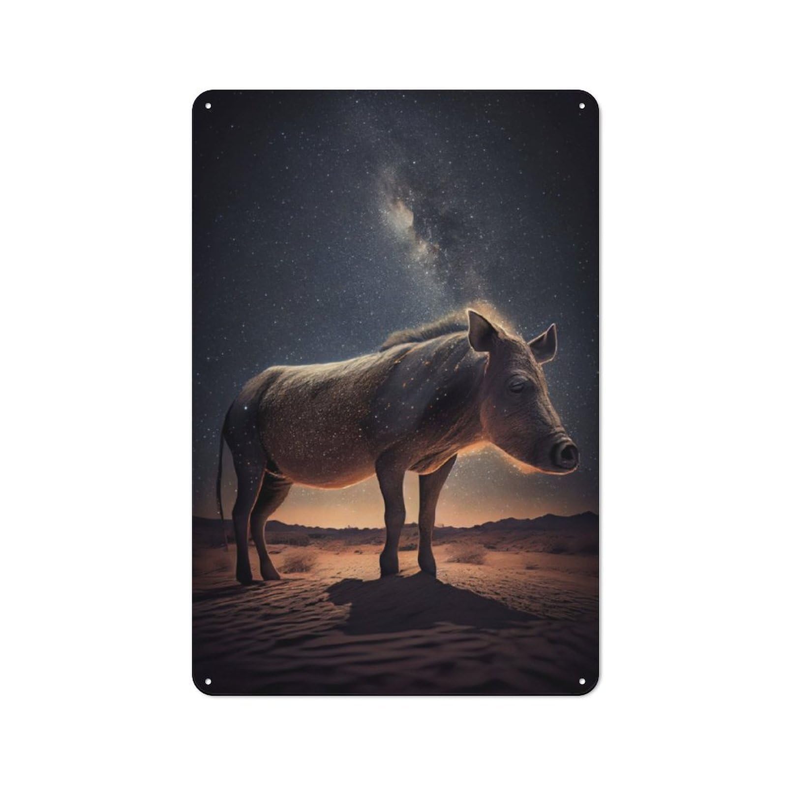 Warthog Under The Stars Retro Metal Plaque 30x20cm for Lounge Or Reading Corner, for Vintage Wall Decor Fans, for Themed Room Decoration