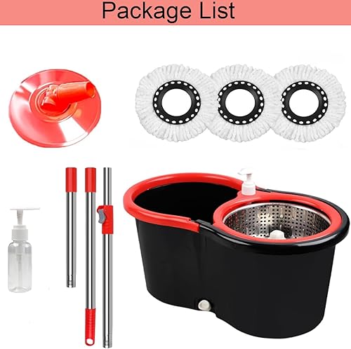 Miniatura 5 de Trapeador giratorio y cubo con juego de escurridor, sistema de cubo giratorio de 360 con 3 cabezales de repuesto de fregona de microfibra, mango