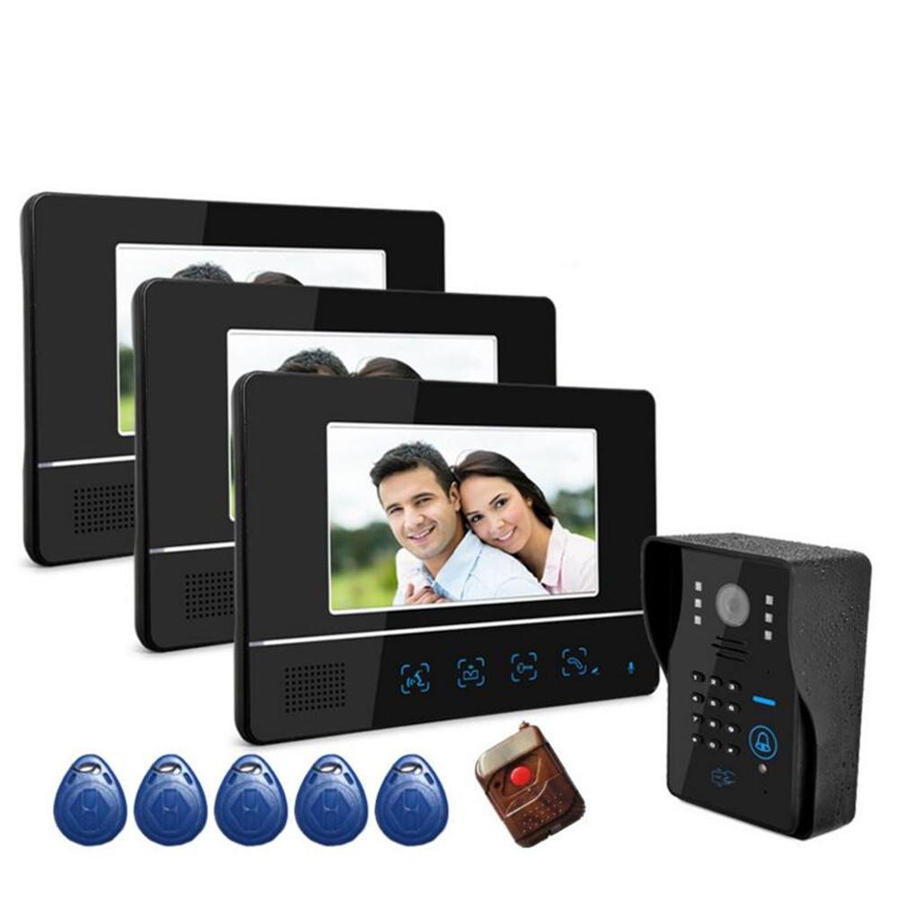 FOOSKOOMLVideo Door Phone Doorbell Intercom System Wired Digital HD Video Doorbell High Definition Video Door Phone Doorbell Swipe Unlock 3 Pcs 7-inch Display Screen