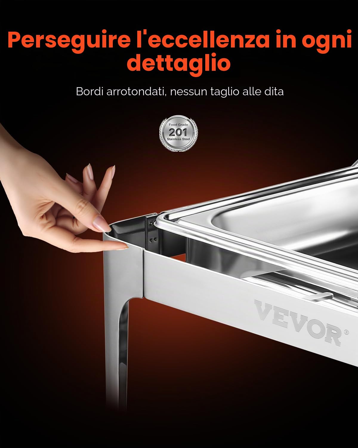 VEVOR Set di Scaldavivande 8,5 L Scaldavivande Rettangolare in Acciaio Inox, con Padella di Dimensioni Standard, Coperchio, Supporto Pieghevole per Acqua, Supporto per Carburante, Clip per Pasti