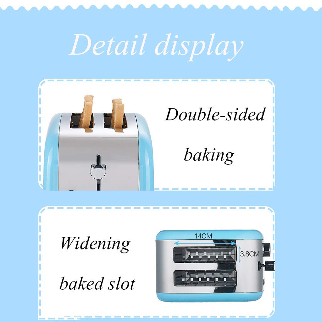 Hogar 220v Azul Tostadora De 2 Rebanadas Cuerpo De Acero Inoxidable Ranura Ancha Horno MultifuncióN FuncióN DescongelacióN/Antitarjeta, Almacenamiento del Cable De AlimentacióN