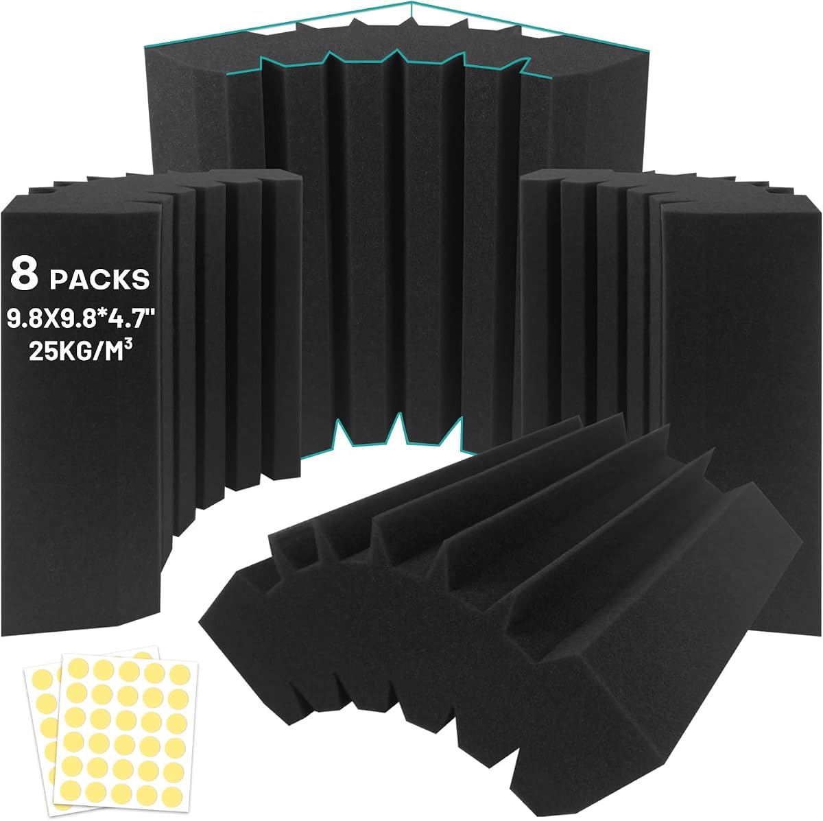 8 Pack - Bass Traps Acoustic Foam Corner, 9.8x9.8 * 4.7''
