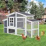 YODOLLA 81" Chicken Coop, Wooden Chicken House with 2 Large Nesting Boxes for 6-8 Chickens, Outdoor Hen Fence Poultry Pet Cage for Backyard
