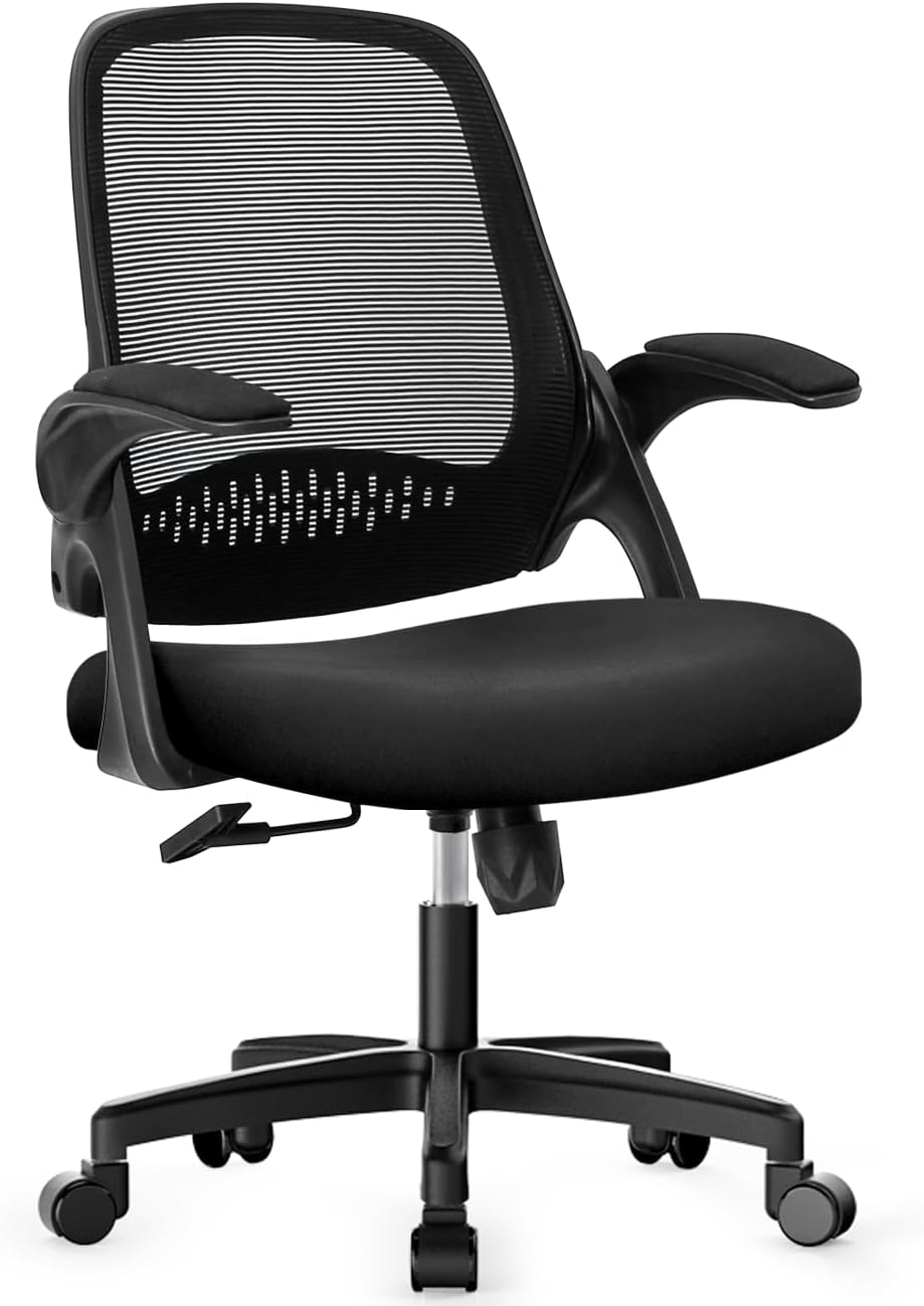 NEO CHAIR Office Desk Computer Gaming Ergonomic Chair with Lumbar Back Support Adjustable Height Swivel Wheels Flip-up Arms Mesh Chair for Home or Office (Black) - Image 9
