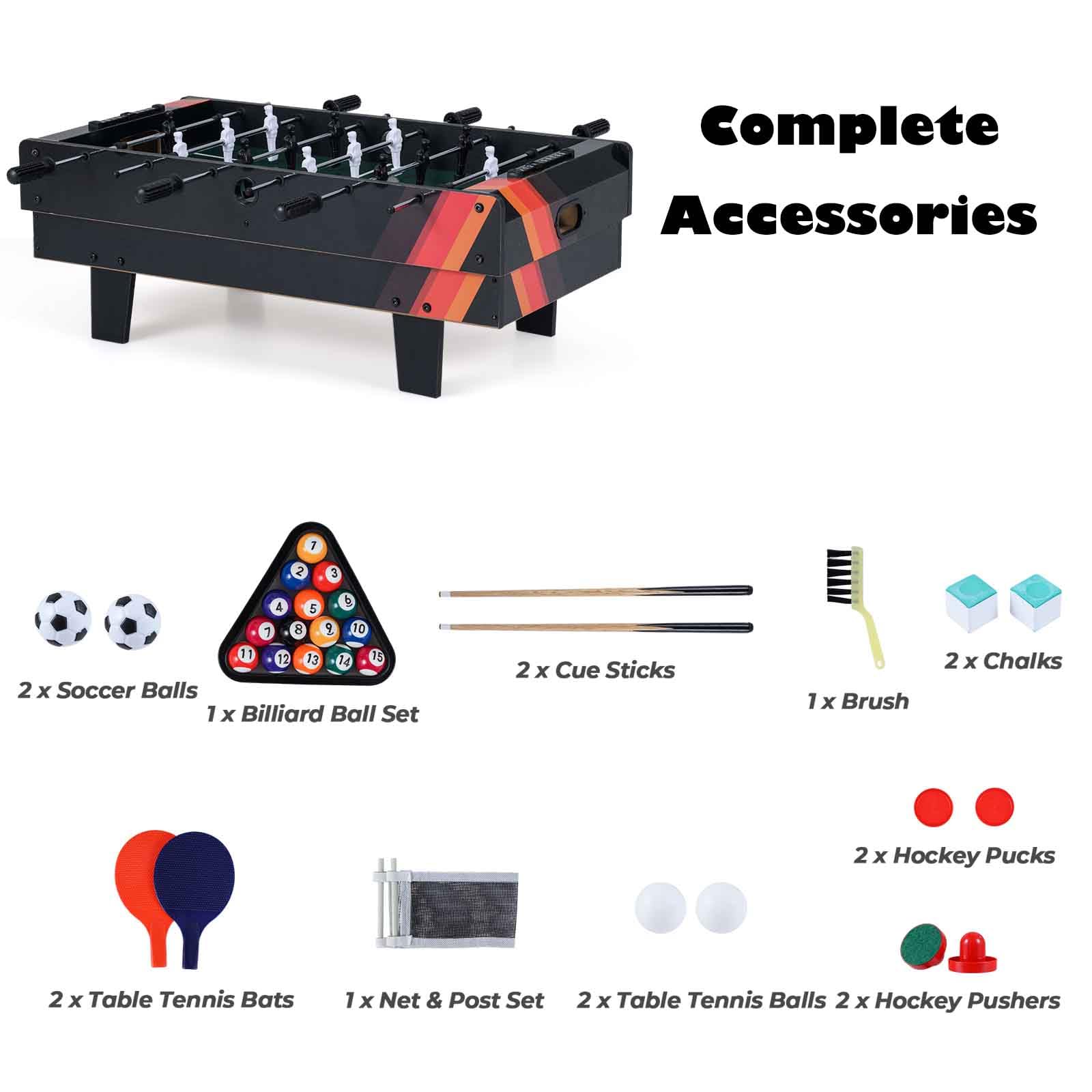 HOMASIS Tavolo da Gioco 4 in 1 in Legno per Bambini e Adulti, Tavolo da Biliardino con Piani Sovrapponibili per Biliardo, Hockey su Aria, Biliardino, Ping Pong per Casa, Sala Giochi