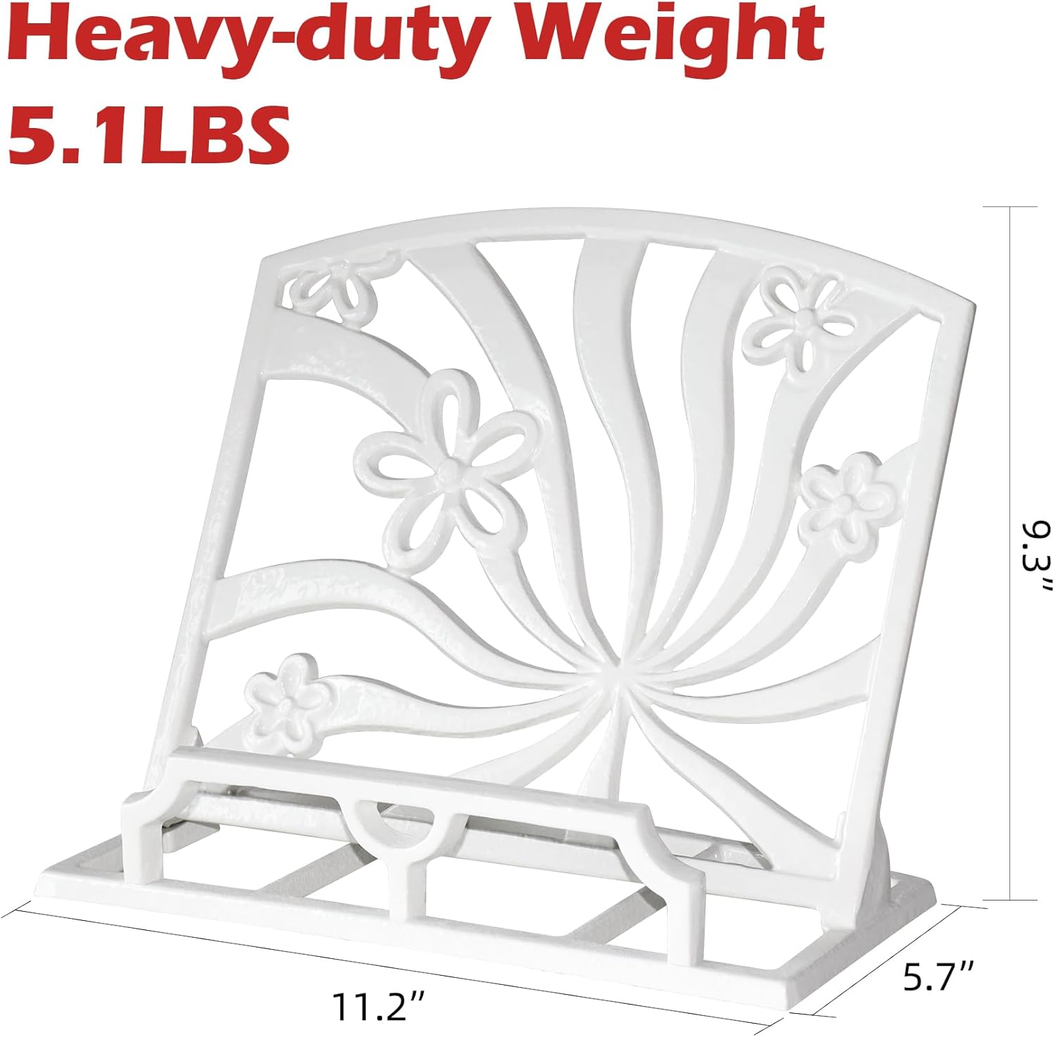 Elegant Cookbook Stand Cast Iron, Kitchen Decorative Metal Recipe Book Holder for Bible, Prayer Book Stand, Magazine, Textbooks, Vintage Cookbook Stand for Kitchen Counter, White