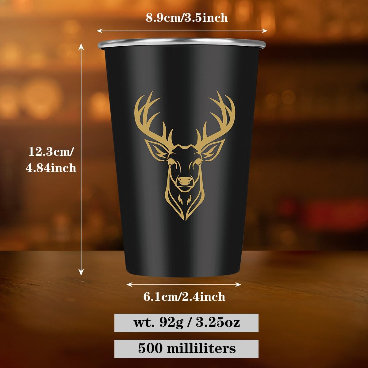Deer Head Stainless Steel Beer Cups, Deer Hunting Gifts for Hunter, Stackable Camping Mugs for Outdoor Indoor Activity, Father's Day Christmas Birthday Gifts for Men Women, 500ML(2 Pack)