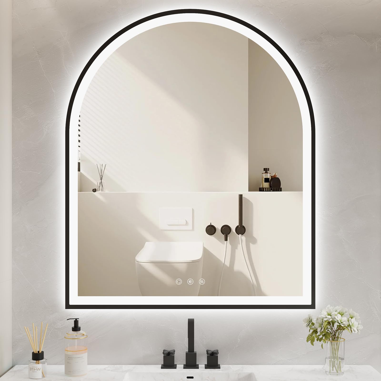 Amazon.com: MEIOUKA 20 x 32 Inch Black Arch LED Vanity Mirror with ...