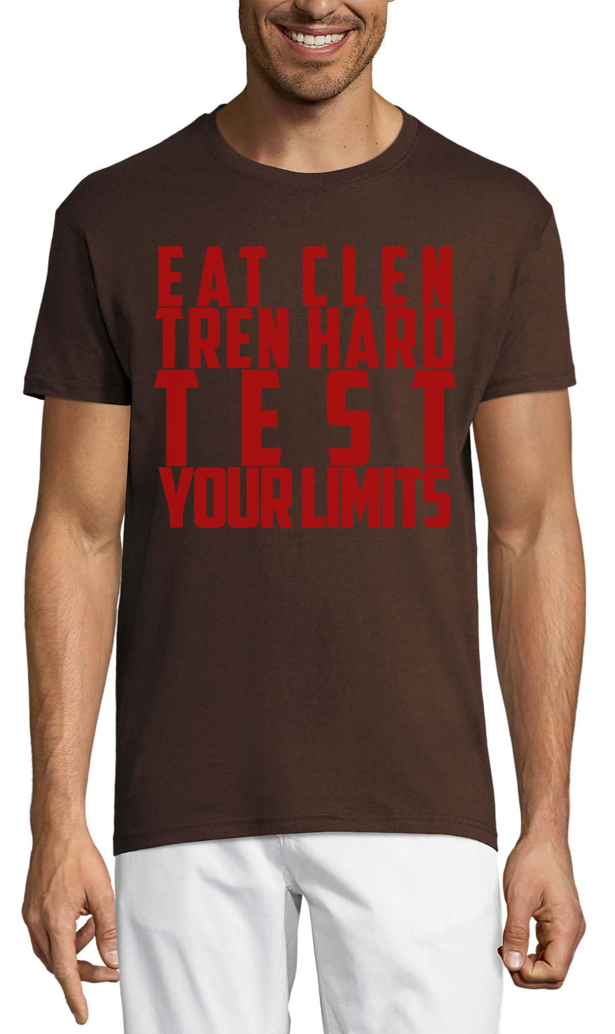 Eat Clen Tren Hard Test Your Limits Funny Crew Neck Cotton Men's T-Shirt Chocolate