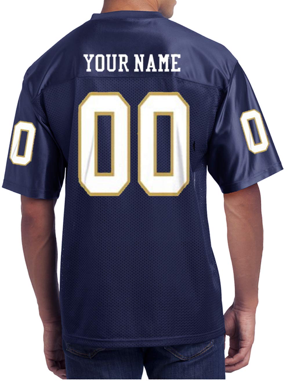 Custom Football Replica Team Jersey (Medium, Navy - White, Vegas Gold Font)