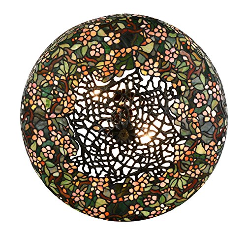 Bieye L10552 Cherry Blossom Tiffany Style Table Lamp With Tree Trunk Brass Base, 22" W X 30" H #TOP2