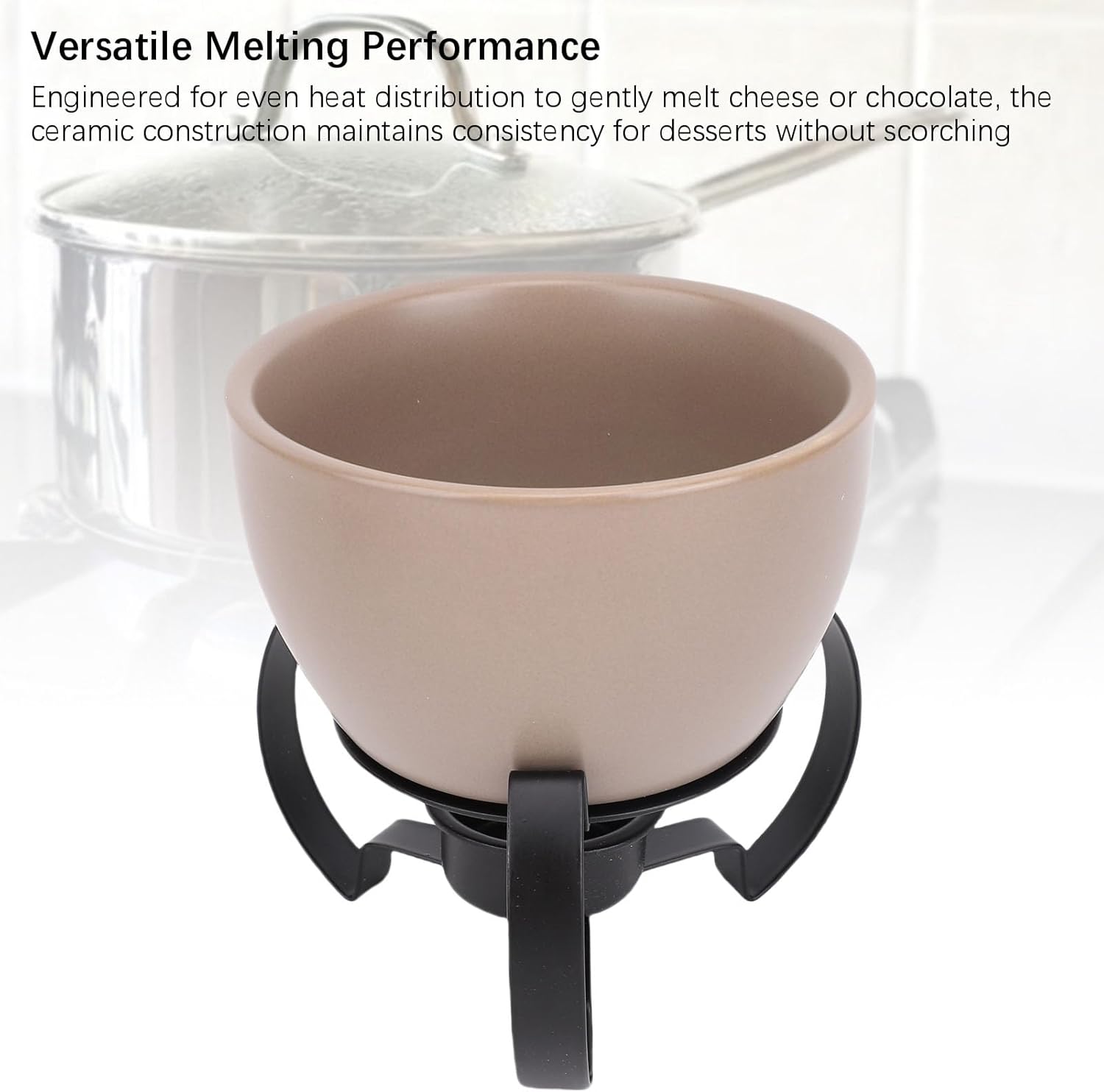 TARSHYRY Ceramic Cheese Fondue Pot, Hand Painted European Style Melting Pot with Detachable Metal Stand, for Chocolate Desserts Dinner Parties (Grey)