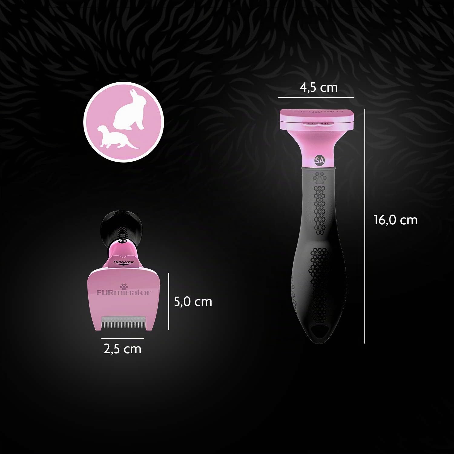 FURminator deShedding, Tool para animales pequeños, Cepillo para pequeños animales para conejos, roedores & co. para eliminar el pelo suelto, Diseño mejorado