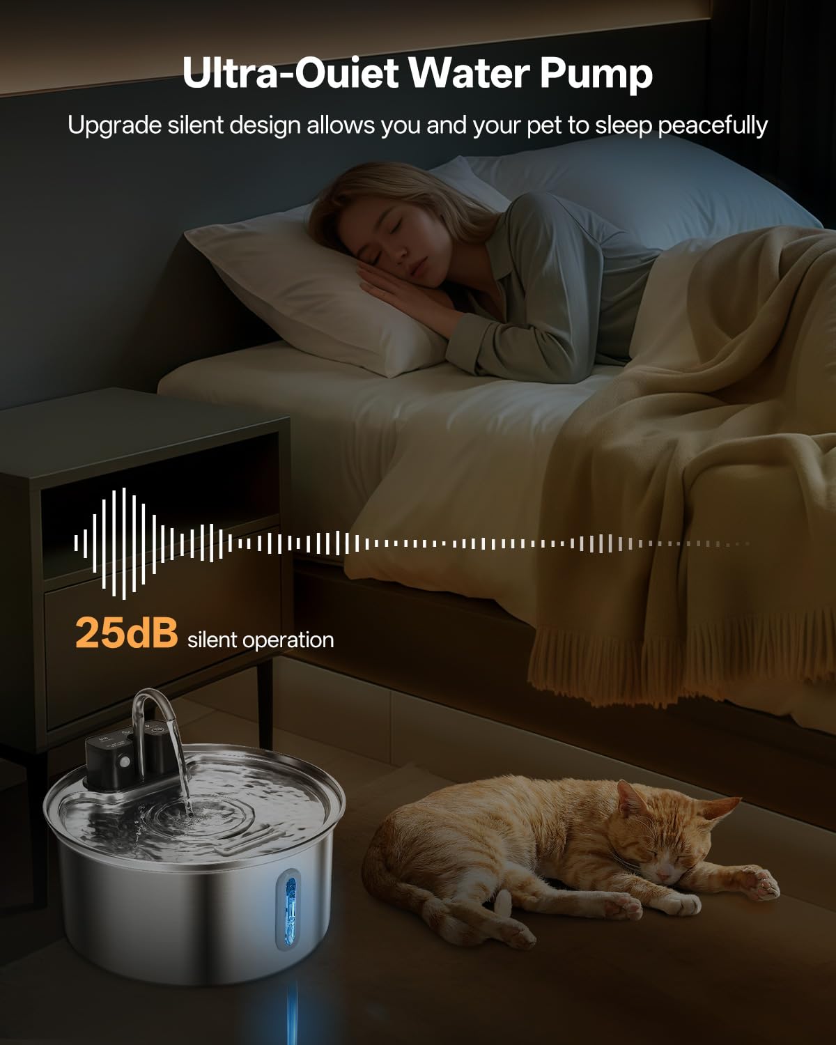 Fuente Para Gatos Inalámbrica Con Sensor De Movimiento Y Batería De 45 Días, Acero Inoxidable, 3.2 Litros, Incluye Filtro