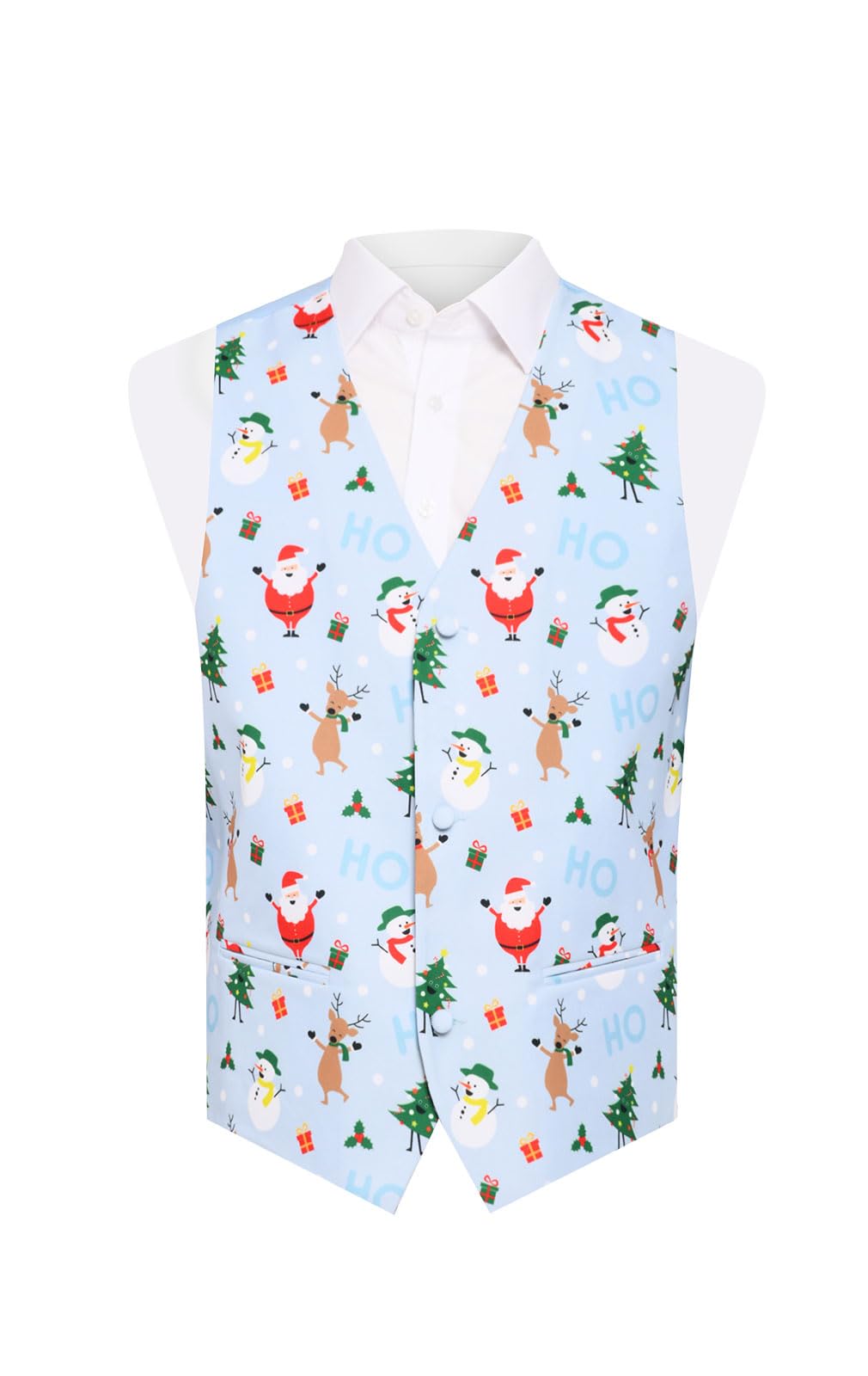 Dobell Boys Pale Blue Festive Snowy Christmas Waistcoat-13-14