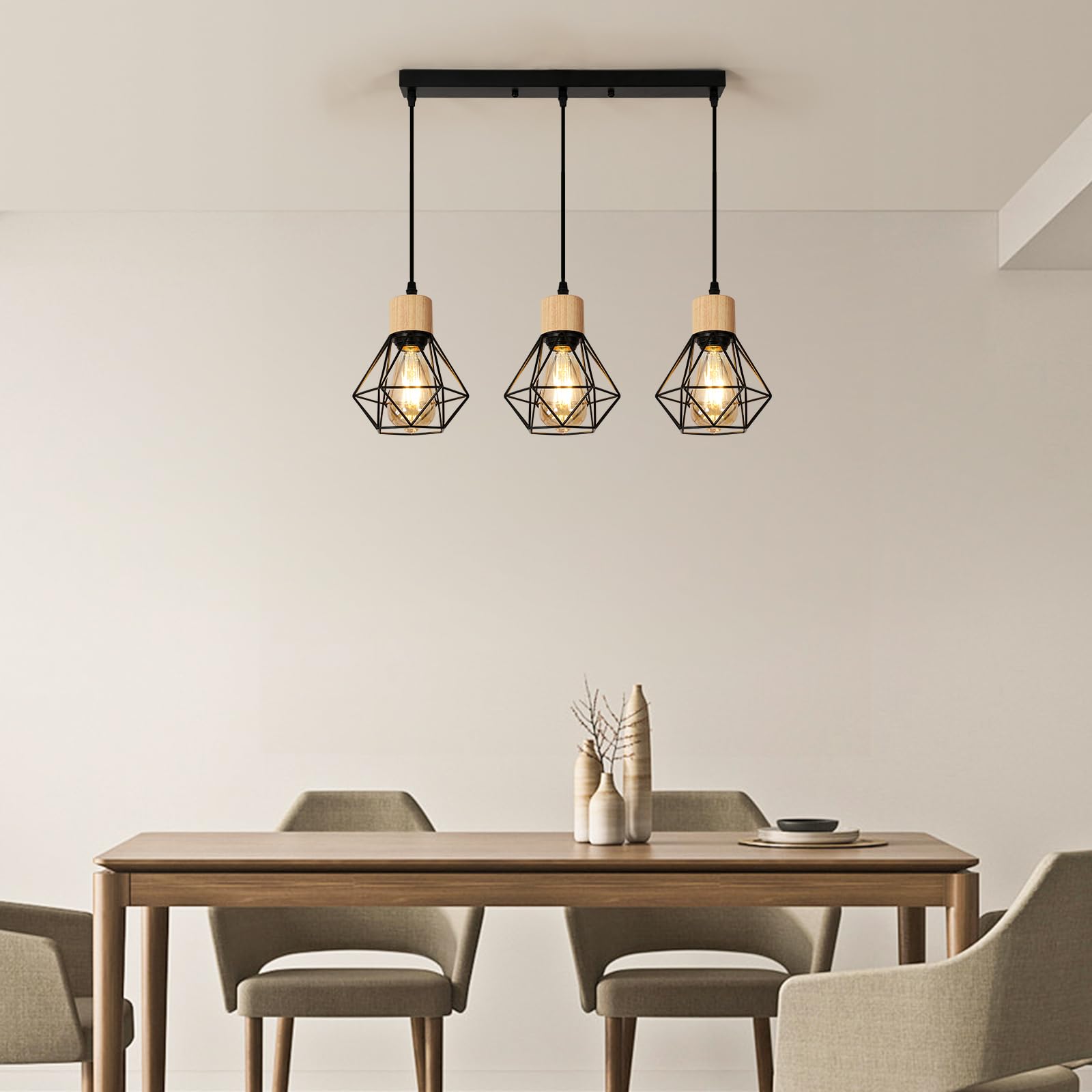 Vintage lampy wiszące, żyrandol przemysłowy E27, 3 przemysłowe lampy sufitowe w stylu vintage, żyrandol klatkowy z czarnego metalu, nowoczesny żyrandol do salonu, kuchni, sypialni