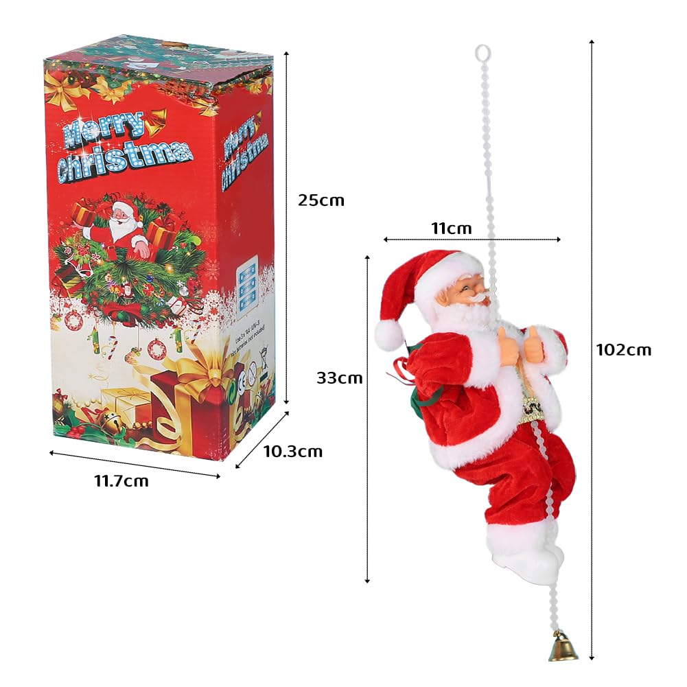 Electric Climbing Beads Santa Claus Singing Musical Christmas Climbing Rope Santa Claus Novelty Hanging Ornament Plush Doll Figurine Moving Hanging Christmas Figure Doll for Xmas Tree Home Decor - Image 2