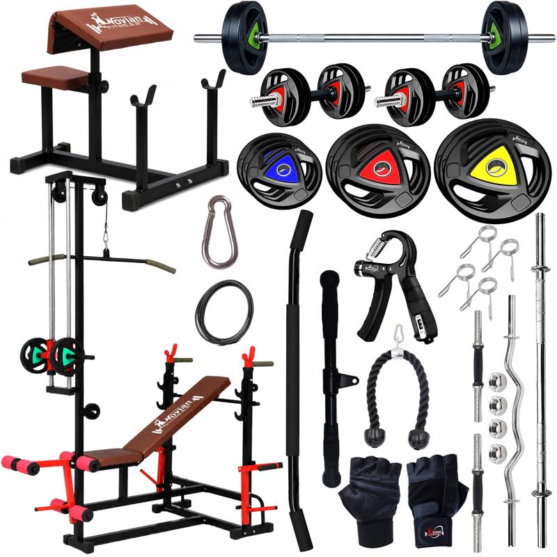 20 in 1 Home Gym Set with 90Kg Rubber Coated Weight Plates Barbell Rod, Home Gym Workout Set and Gym Accessories-Max Load Capacity 250Kg-image-36