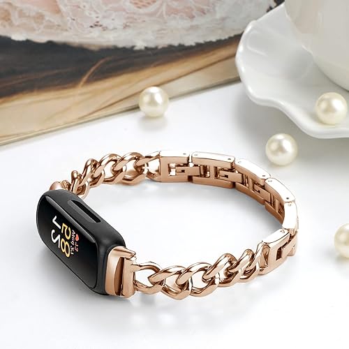 Miniatura 8 de Bandas geniales para Fitbit Inspire 3 bandas para mujer, correa de repuesto ajustable de metal de acero inoxidable compatible con Fitbit Inspire 3