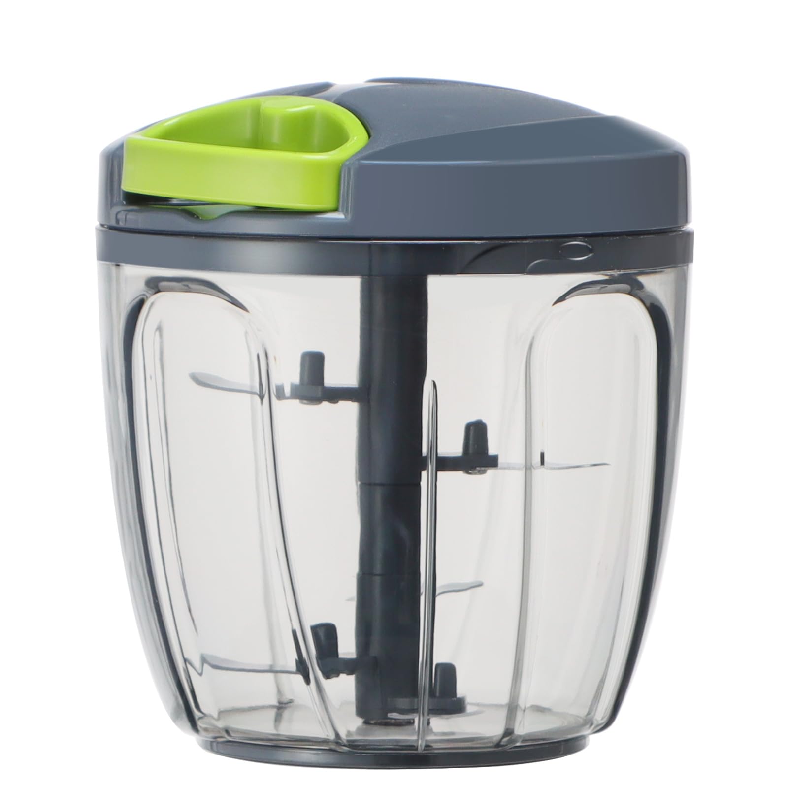 Ourokhome Garlic Grinder Onion Chopper, 2 in 1 Manual Food Processor Portable Speed Pull String Vegetable Cutter for Veggies, Ginger, Fruits, Nuts, Herbs with a blend blade etc, 900 ml, Gray