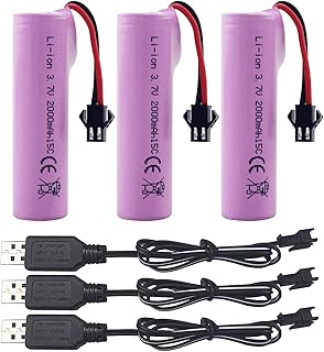 MOONZON 3PCS 3.7V 2000mAh SM-2P Plug Lithium Battery with USB Charging Cable Suitable for DE68 DE44 DE45W DE45 DE58 DE49 DE57 DE70 Off-Road Vehicle Truck Tank RC Toy Car Spare Batteries