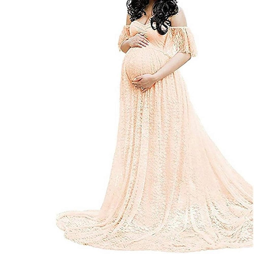 Maternity Dress Women Off Shoulder Lace Maternity Gown Photography Clothing  Maxi Dress Festive Evening Dresses Maternity Dress Maternity Dress (Color :  Apricot, Size : S) : Amazon.co.uk: Fashion
