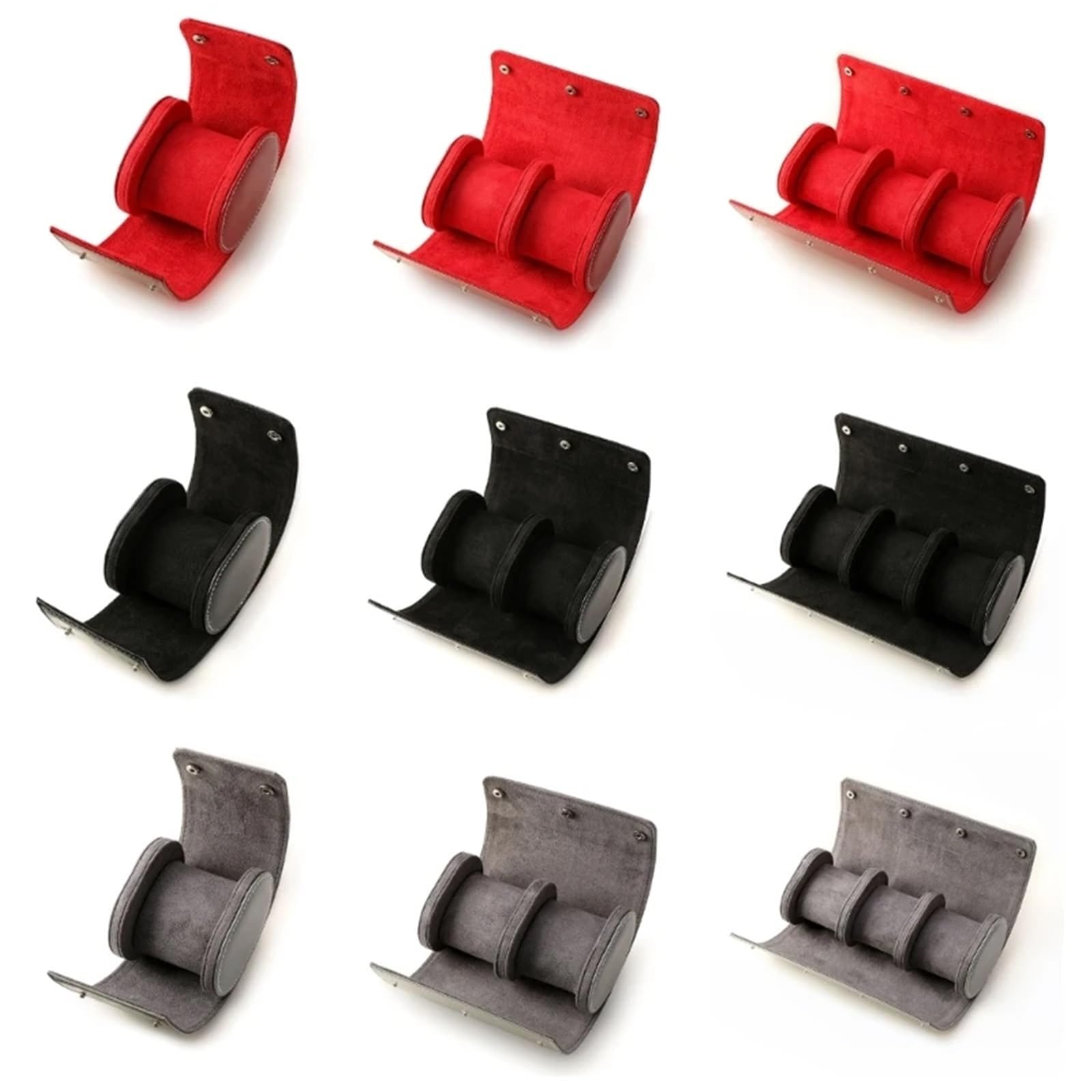 2 Stück Uhrenbox 1/2/3 Slot Rot Grau Schwarz Für Uhren | Reise-Uhren-Aufbewahrungskoffer, Organizer, Schmuck-Display-Rolle, wasserdichtes PU-Leder(Black,L)