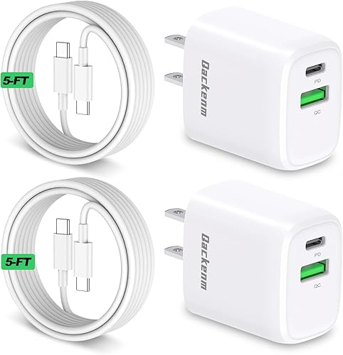 Cargador para iPhone 16, paquete de 2 bloques de carga USB C de doble puerto de 20 W con 2 cables tipo C a C de 5 pies, bloque de carga tipo C para