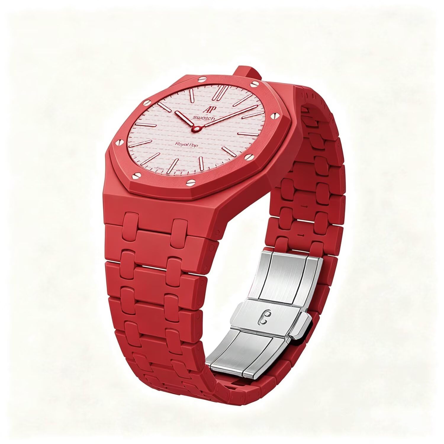 Cinturino Compatibile con Swatch Royal Pop, La cassa e il Cinturino in Ceramica sono Integrati e l'orologio è Dotato di Fibbia in Acciaio Inossidabile.