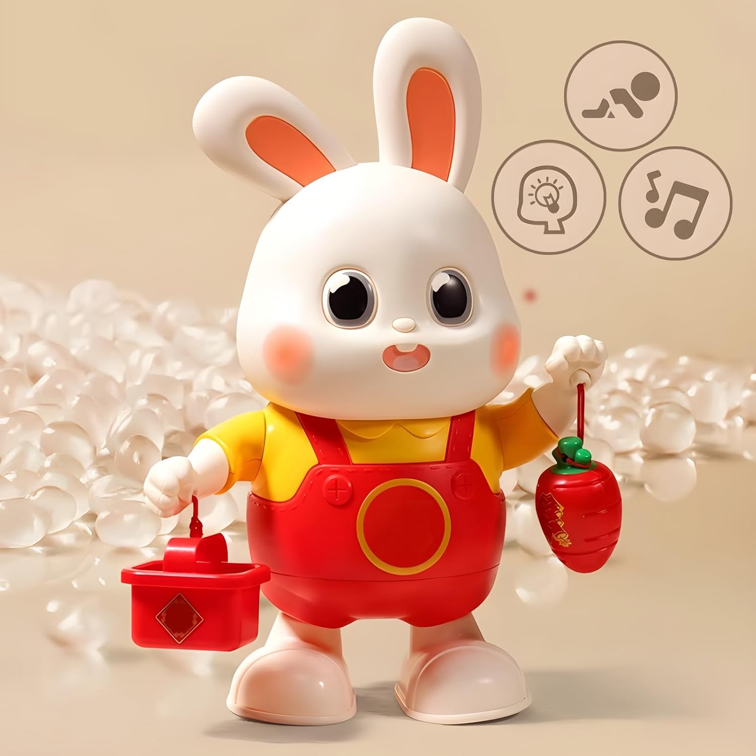 Baby Rechargable Musical Easter Bunny Toy Dancing Crawling Tummy Time Toys, Light Up Infant Toys 6-18 18-36 Months Birthday Easter Gifts for 1-3 Year Old Boy Girl Learning Baby Easter Basket Stuffers