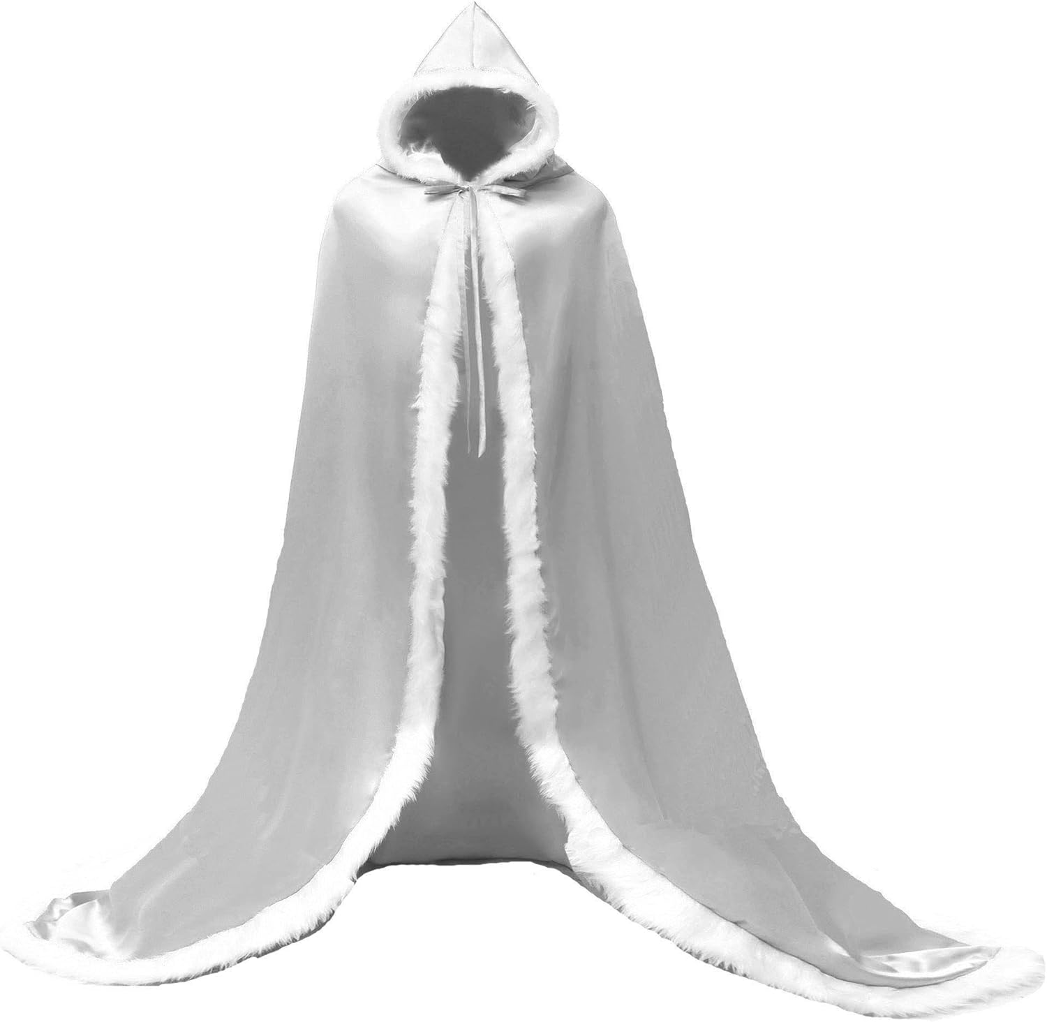 Lemai Warm Long Wedding Cloak Hooded Cape Winter Fur Trim and Hand Muff 71 IN