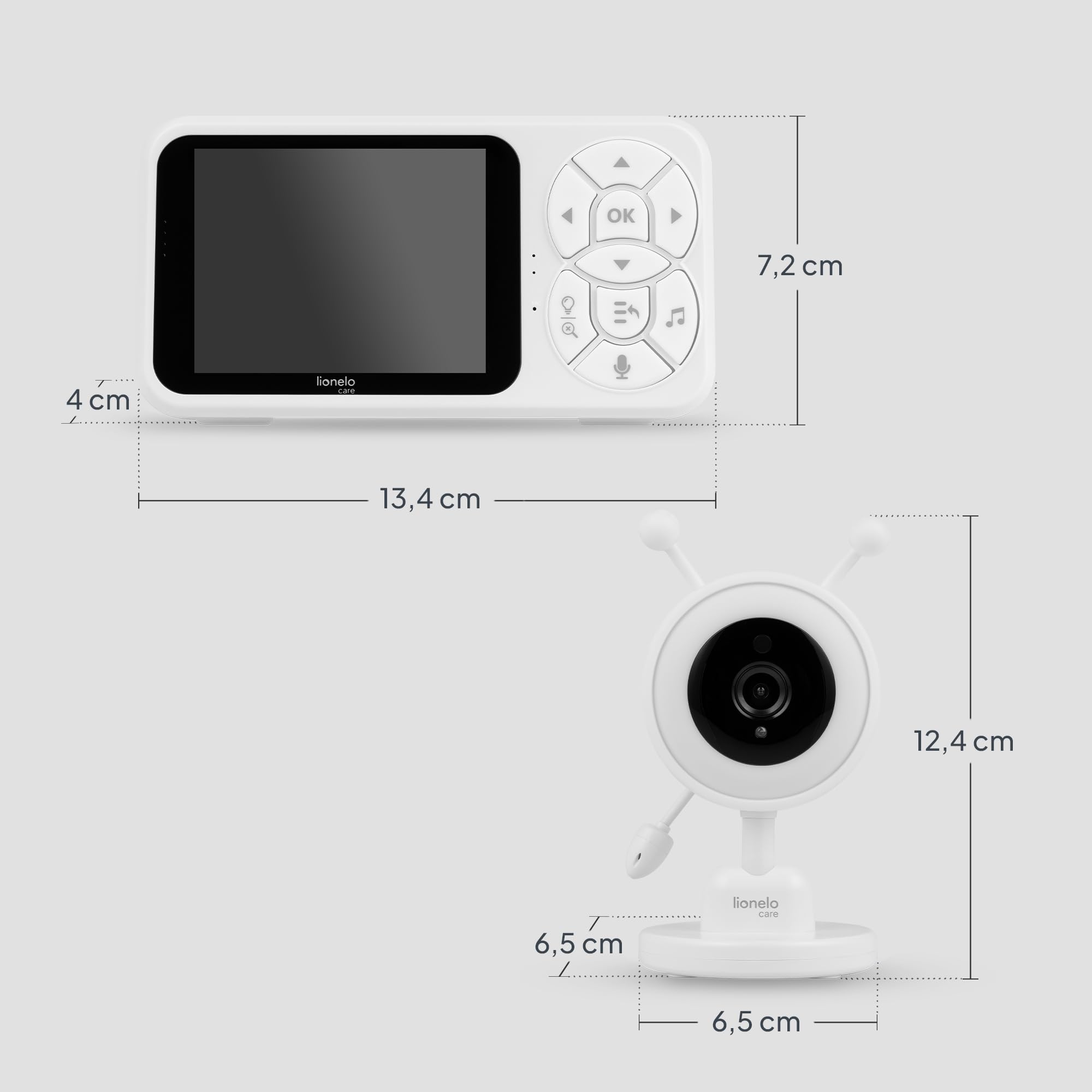 Lionelo Babyline 3.4 Wideoniania Niania Elektroniczna z Kamerą bez Wi-Fi z Nocną Noktowizją, LCD 3,5 Cala, VOX i Interkom, Zoom 4x, Alarm Płaczu i Temperatury, Kołysanki, Kabel 2,8 m, Bateria 3000 mAh