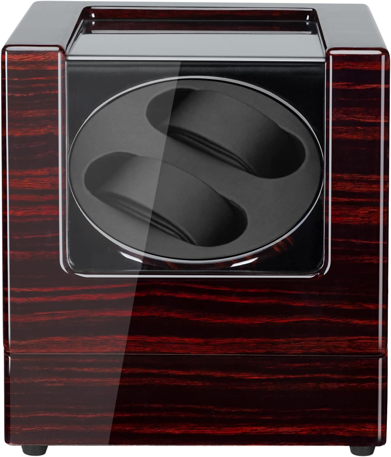Piano Finish Ebony Wooden Automatic Double Watch Winder Cover-Open Auto Stop Function with Quiet Mabuchi Motor
