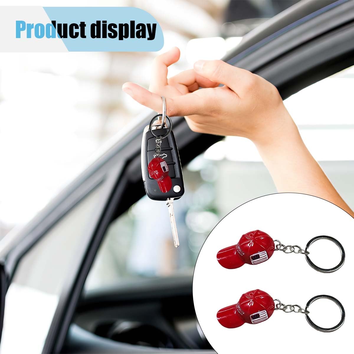 Car Hat Keychain Cool Metal Keychain with Key Ring Baseball Cap Keychain with USA Flag Auto Key Fob — view 6