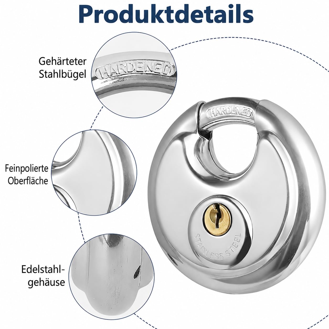 6 Stück gleichschließende Diskus, Vorhängeschlösser aus Edelstahl, Wasserdichte Sicherheitsschlösser mit 12 Schlüsseln, 3/8-Zoll-Bügel, rostfrei, ideal für Lagerraum, Garage, Schuppen, Fitnessstudio