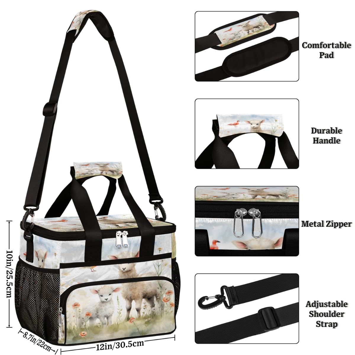 Nature Insulated Picnic Backpack Lunch Box for Women Men Picnic Basket Tote Lunch Bag Picnic Bag Portable Lunch Bags for Picnic, Beach, Work, Trip,Office, Camp Alpaca Llama Bird