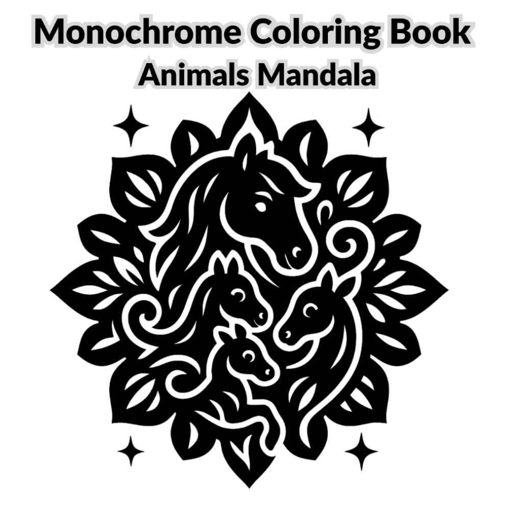 Monochrome Coloring Book | Animals Mandala | One Color Coloring Book | Relaxing And Stress Relief Coloring Book For Adults