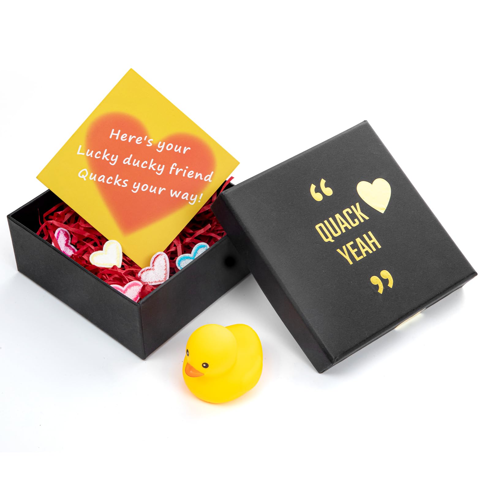 PrecisionMaster Lucky Duck Gift Box, Here's your Lucky ducky friend Quacks your way! Greeting Cards for Friends and Family, Yellow Lucky Duck with 2 Loving Heart, 5"×5"