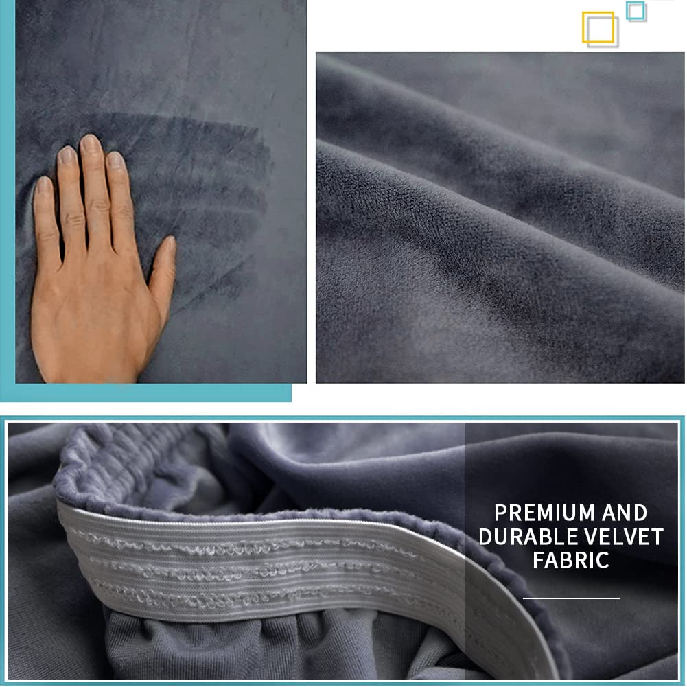 DUJUIKE Headboard Cover for Queen Bed, Stretchy Velvety Headboard Slipcover, Dustproof Durable Protector Cover for Bed Headboard, Velvet Soft Fabric (Grey)