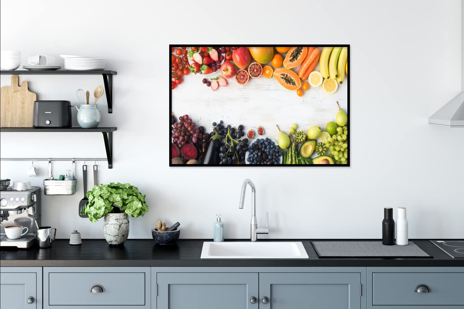 MuchoWow Poster Bilder Wanddeko Deko Wohnzimmer 120x80 cm Obst - Regenbogen - Erdbeere - Weintrauben - Papaya