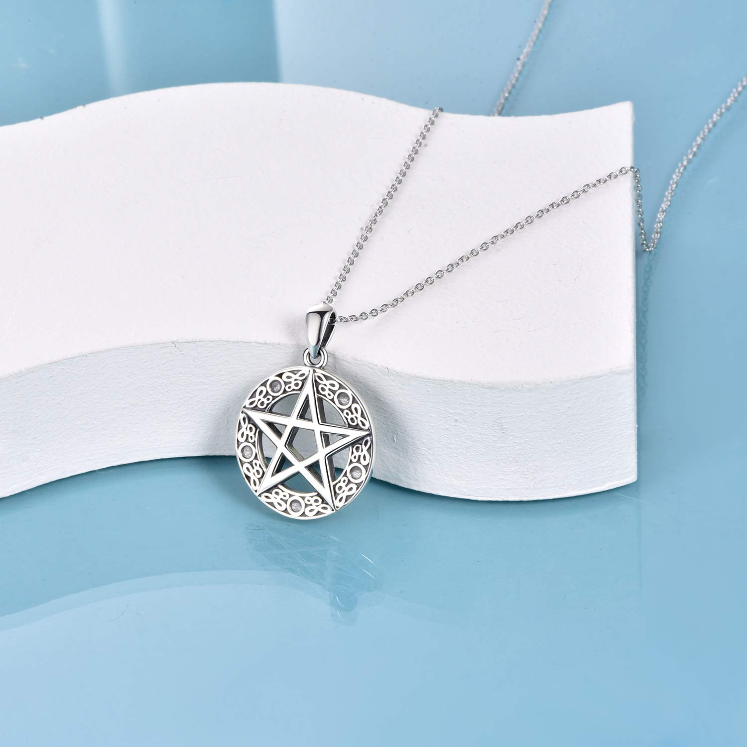 YAFEINI Collar de plata de ley con colgante de pentagrama y pentáculo, joyería wicca para mujeres y hombres, 0.83*1.18 inch, Metal