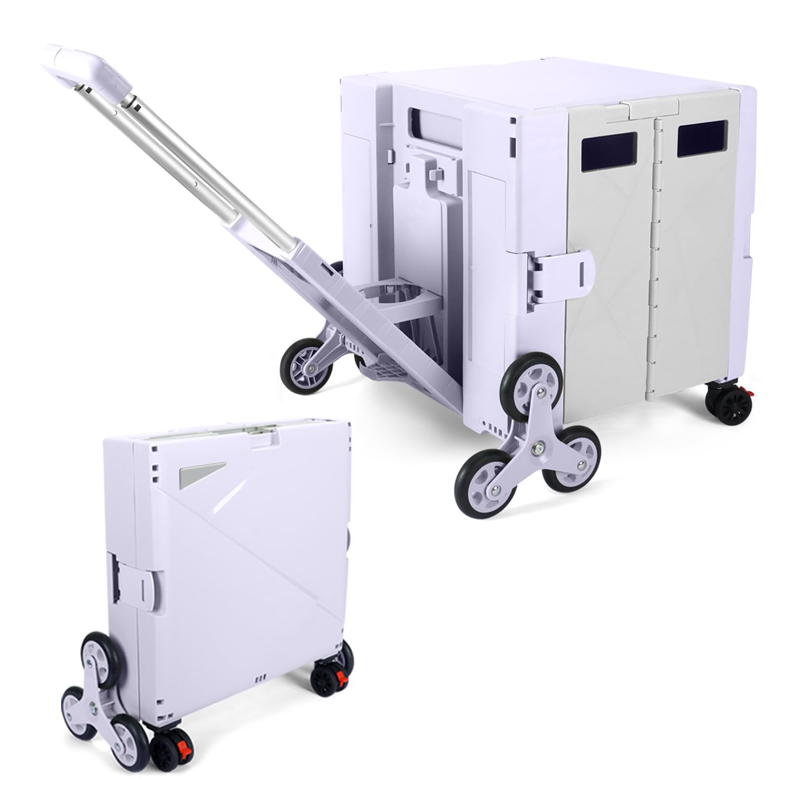 LexonElec x SELORSS Carrito De Compras Plegable con Ruedas para Subir Escaleras, Mango Telescópico Ajustable De Aluminio Y Tapa, Caja De Utilidad Portátil Plegable, 90 Kg/76 litros - Púrpura Gris
