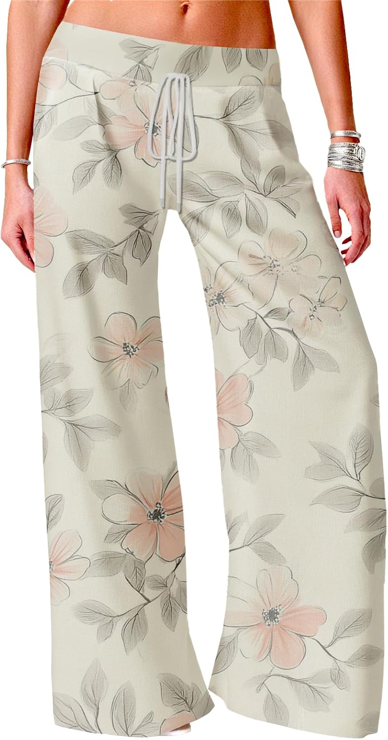 Wide Leg Lounge Pants Women Plus Size Elegant Trousers Elastic Waist Pants Drawstri...