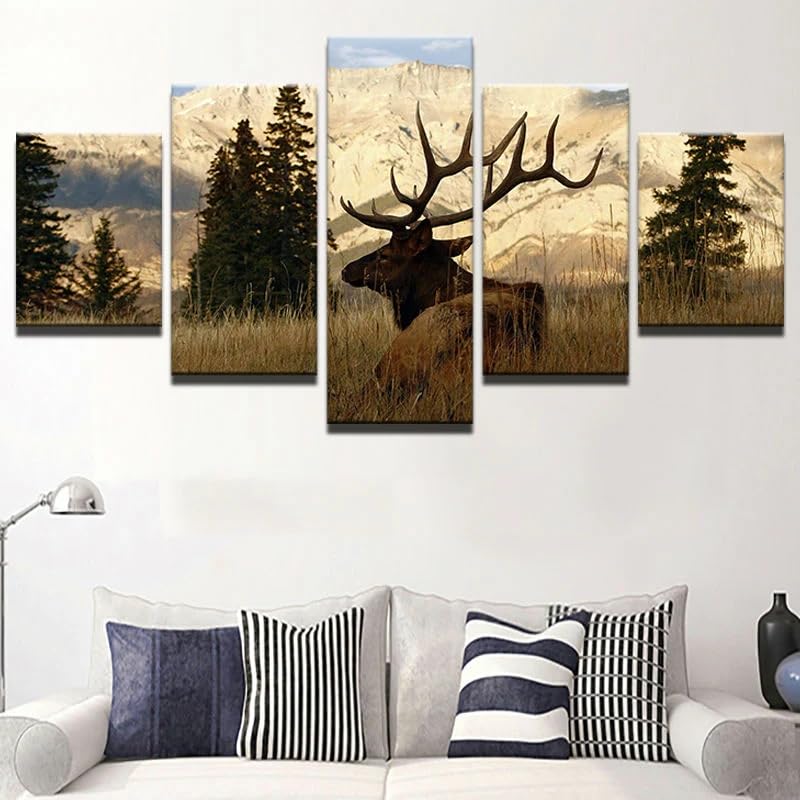 Tableau decoration murale salon grand poster mural cerf foret