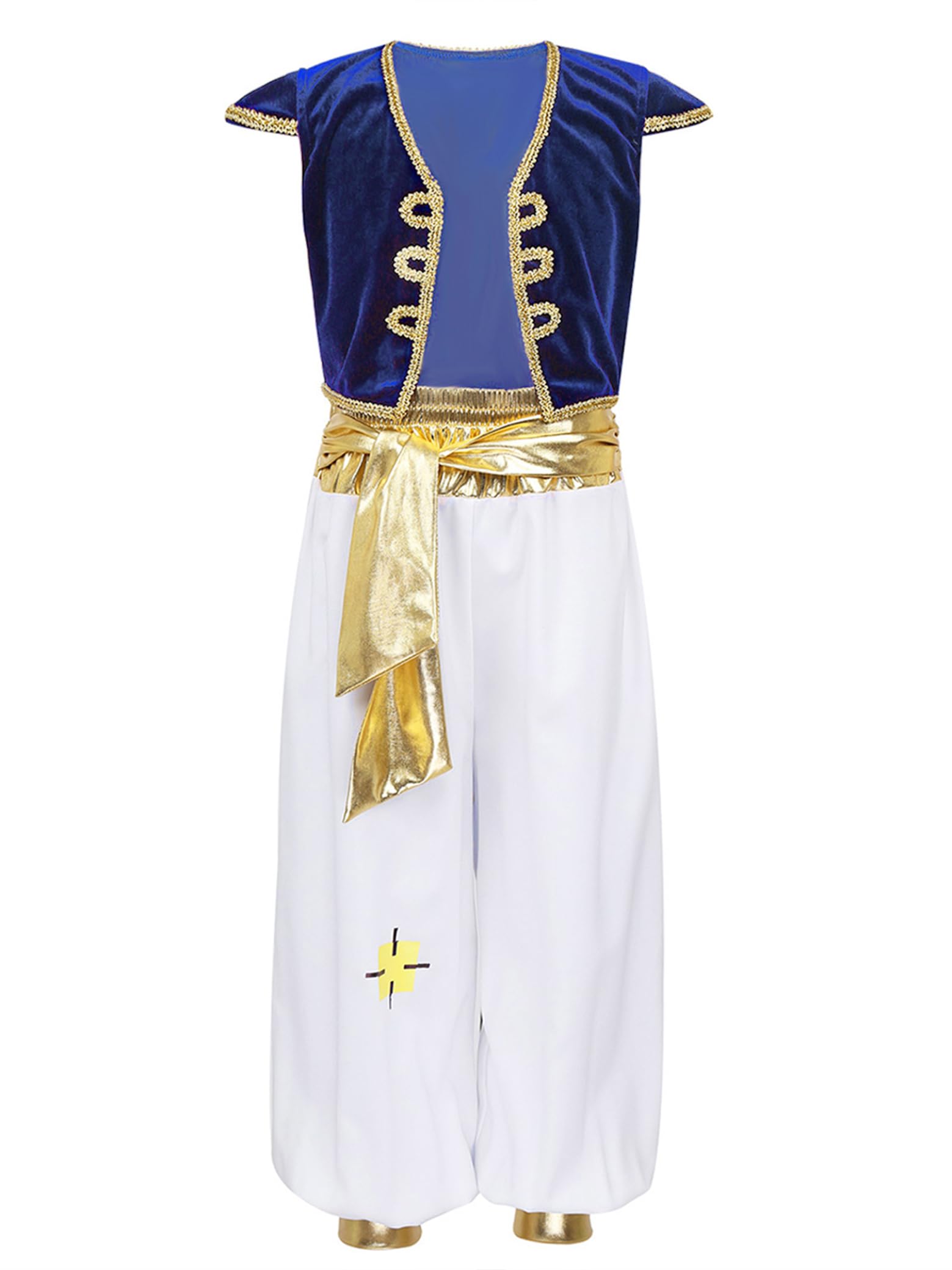 Sxiwei Kids Boys Arabian Prince Lamp Cosplay Costume Cap Sleeves Vest Waistcoat with Pants Set for Halloween Party Royal Blue 12-14 Years