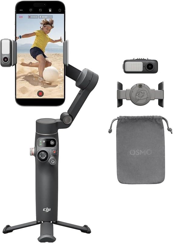 DJI Osmo Mobile 7P Gimbal Stabilizer for iPhone, Android, Native Tracking, Lighting, 3-Axis Phone Gimbal, One-Tap Edit, Built-in Extension Rod & Tripod, 10hrs Use, Phone Charging (Renewed)