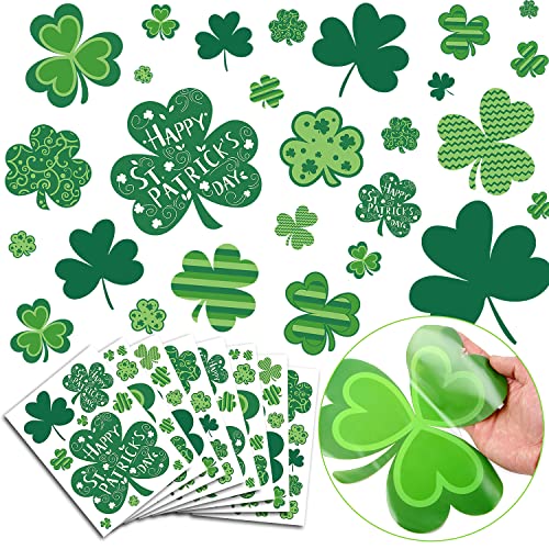 St Patricks Day Window Clings, 108 PCS Reusable Shamrock Decal Stickers Static Spring Decorations for Office School Home